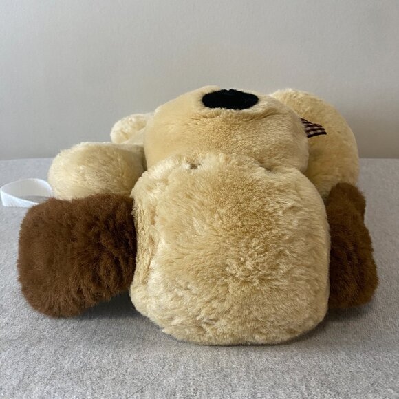 Cute Brown Tan Burgundy White Gingham Bow Puppy Dog Plush Backpack 18" - Picture 6 of 13